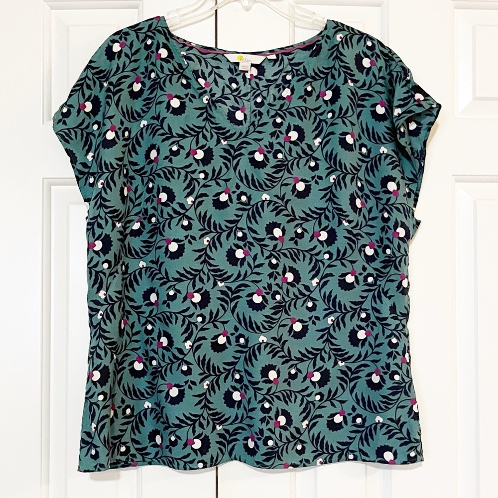 Boden Green Floral Short Sleeve Blouse